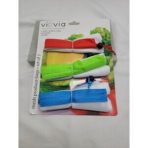 Viovia Produce Bags Set of 3 Washable Reusable Grocery Mesh. New